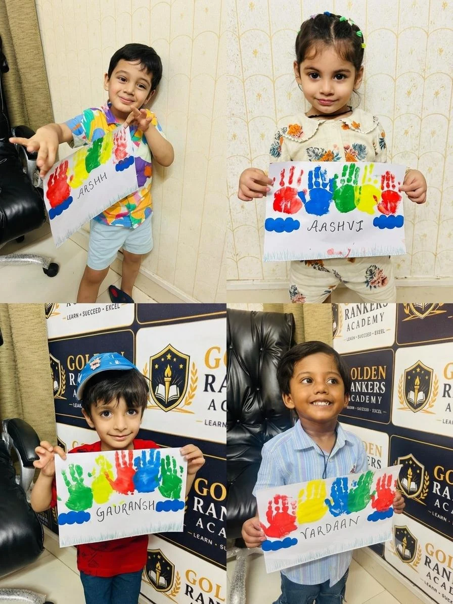 Students displaying art work